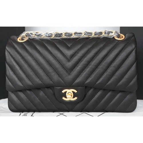 Chanel 2.55 Series Flap Bag Lammleder Chevron Leder A1112CF Schwarz