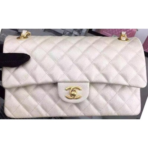 Chanel 2.55 Series Flap Bag OffWhite Cavier Leder A05480 Gold