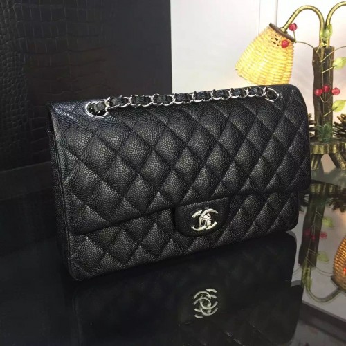 Chanel 2.55 Series Flap Bag Original Lammleder Schwarz Silber 1112