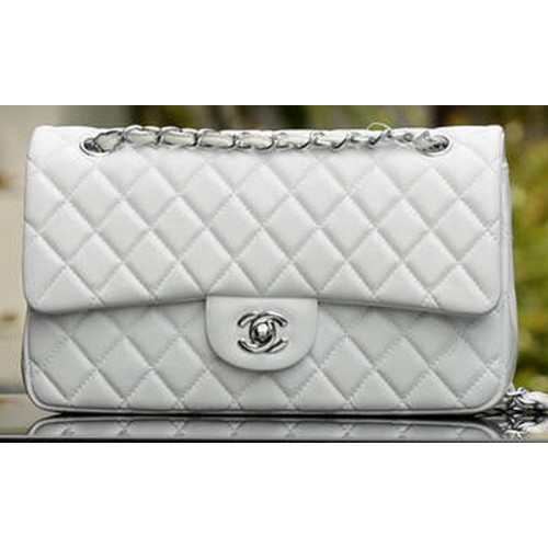 Chanel 2.55 Series Flap Bag Weißes Schafsleder A37586 Silber