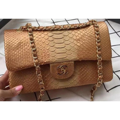 Chanel 2.55 Series Flap Bags Aprikose Original Python Leder A1112SA Gold