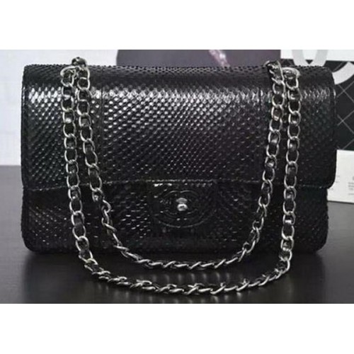 Chanel 2.55 Series Flap Bags Schwarz Original Schlangenleder A1112SA Silber
