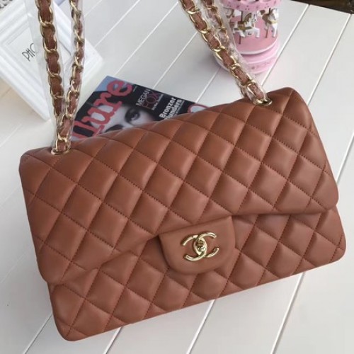 Chanel 2.55 Series Flap Bags Braun Original Schaffell A1112 Gold