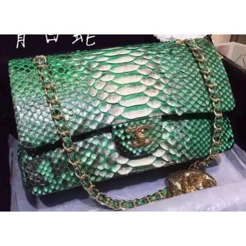 Chanel 2.55 Series Flap Bags Deep Green Original Pythonleder A1112SA Gold