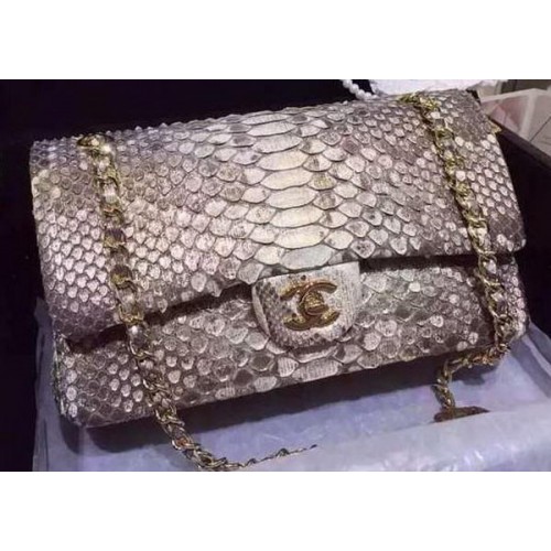 Chanel 2.55 Series Flap Bags Grau Original Pythonleder A1112SA Gold