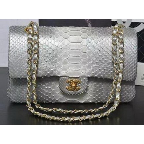 Chanel 2.55 Series Flap Bags Grau & Weiß Original Pythonleder A1112SA Gold