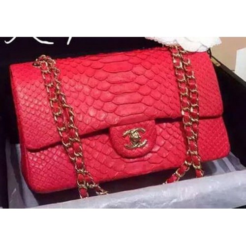 Chanel 2.55 Series Flap Bags Rot Original Pythonleder A1112SA Gold