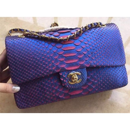 Chanel 2.55 Series Flap Bags RoyalBlue Original Python Leder A1112SA Gold