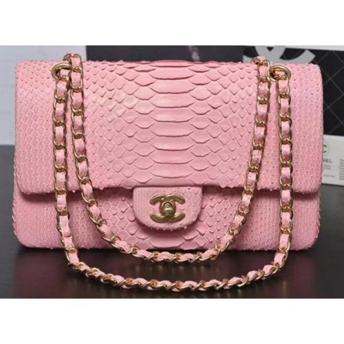 Chanel 2.55 Series Flap Bags Sakura Pink Original Python Leder A1112SA Gold