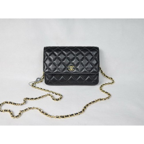 Chanel Lammleder Tasche 33814 Schwarz mit goldener Kette