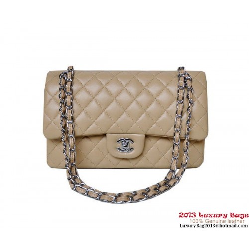 Chanel A01112 Classic Flap Bag Apricot Schaffell Silber