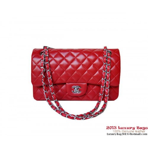 Chanel A01112 Classic Flap Bag Rot Schaffell Silber