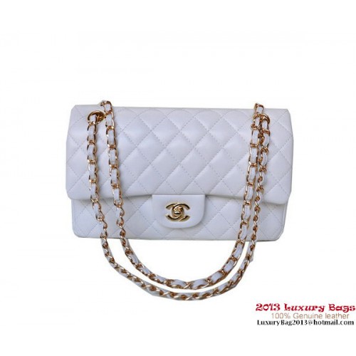 Chanel A01112 Classic Flap Bag Weiß Schaffell Gold