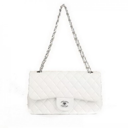 Chanel 2.55 Series Flap Bag A01112 Weißes Leder Silberne Hardware