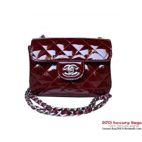 Chanel A01115 Mini Flap Bag Bordeaux Lackleder Silber