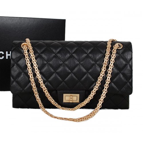 Chanel A30227 Schwarzes Schaffell Leder Jumbo Flap Taschen Gold