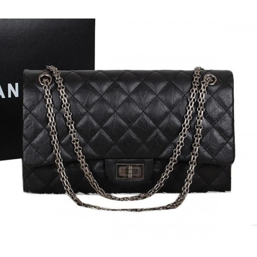 Chanel A30227 Schwarzes Schaffell Leder Jumbo Flap Taschen Silber