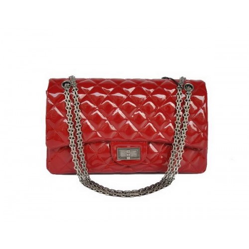 Damen Chanel A30227 Rot Lackleder Jumbo Flap Taschen Silber