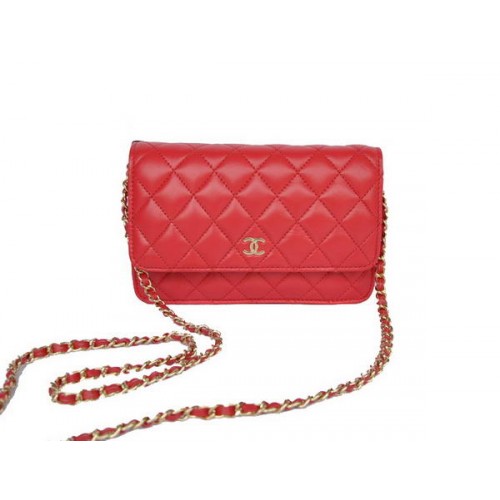 Neue Farbe Chanel A33814 Rot Schaffell Leder Flap Bag Gold