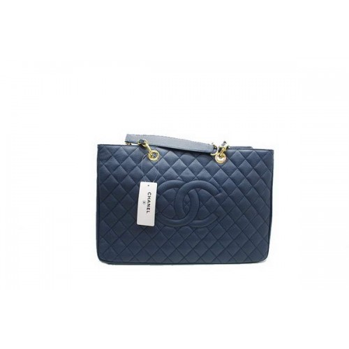 Chanel A37001 GST Dark Blue Caviar Leather Large Coco Shopper Gold