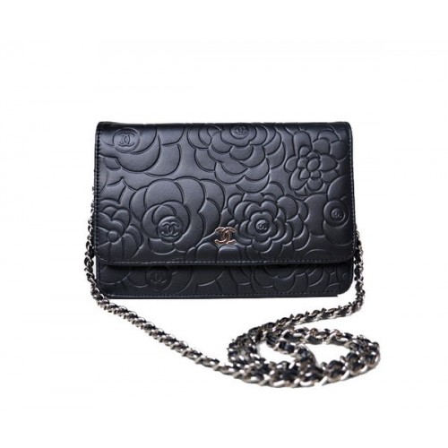 Chanel A47421 Schwarzes Lammleder Mini Flap Bag Silber