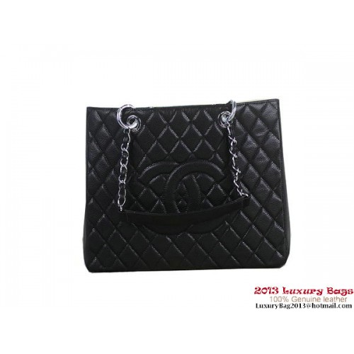 Chanel A50995 Schwarz Original Cannage Leder Umhängetasche Silber