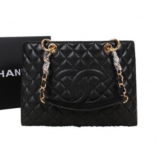 Chanel A50995 Schwarz Original Leder Umhängetasche Gold