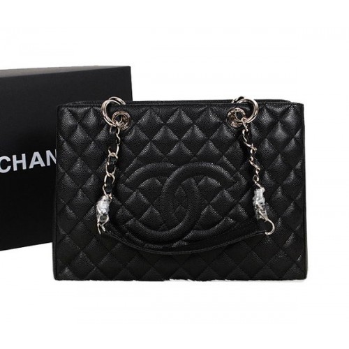 Chanel A50995 Schwarz Original Leder Umhängetasche Silber