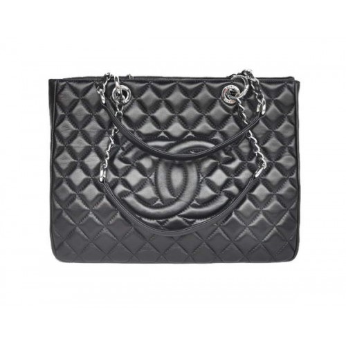 Kaufen Sie günstige Chanel A50995 schwarze Schaffell-Leder-Umhängetasche Silber