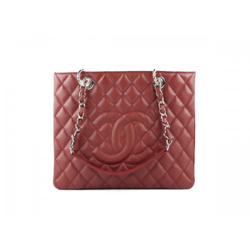 Chanel A50995 Maroon Original Cannage Leder Umhängetasche Silber
