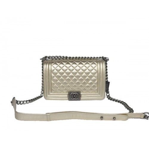 Mode Chanel A67086 Light Gold Le Boy Flap Umhängetasche Silber
