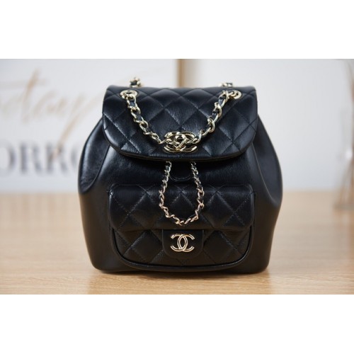Chanel Rucksack Schaffell Original Leder AS2908 schwarz