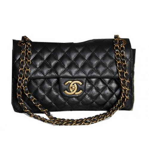 Chanel schwarz schillernde Leder Umhängetasche A1274 Messing