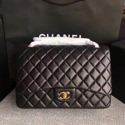 Chanel Maxi Quilted Classic Flap Bag Schwarzes Schafsleder A58601 Gold