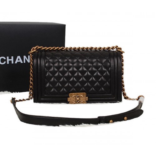 Chanel Le Boy Flap Umhängetasche aus schwarzem Schafsleder A67086 Gold