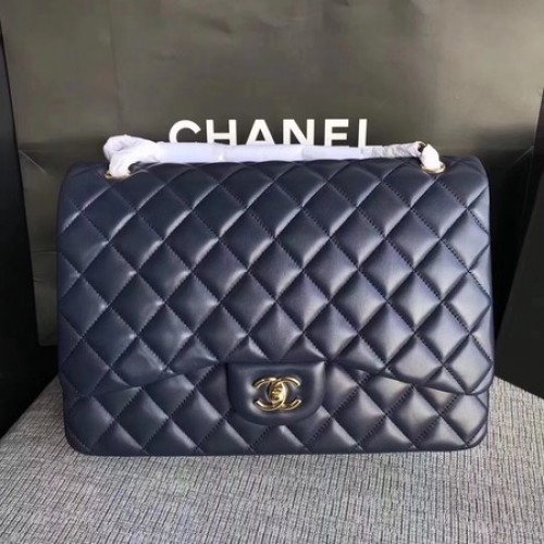 Chanel Maxi Quilted Classic Flap Bag Blaues Schafsleder A58601 Gold