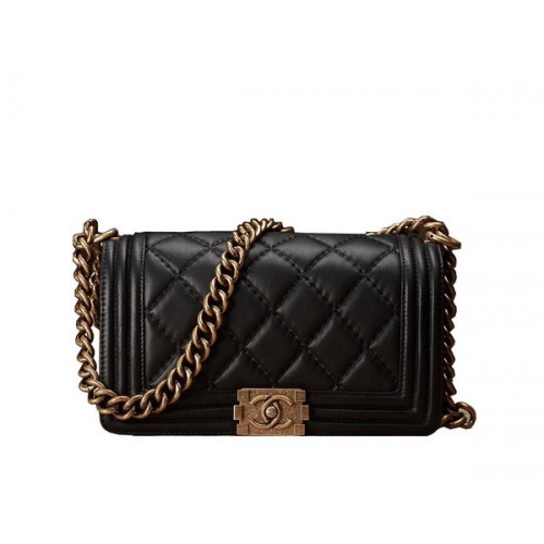 Chanel Boy Flap Umhängetasche Schwarz Original Kalbsleder A67086 Gold