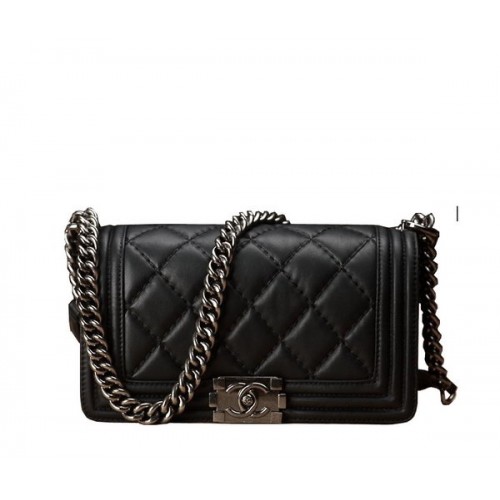Chanel Boy Flap Umhängetasche Schwarz Original Kalbsleder A67086 Silber