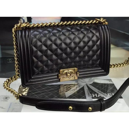 Chanel Boy Flap Umhängetasche Schwarz Original Kalbsleder A8708 Bronze