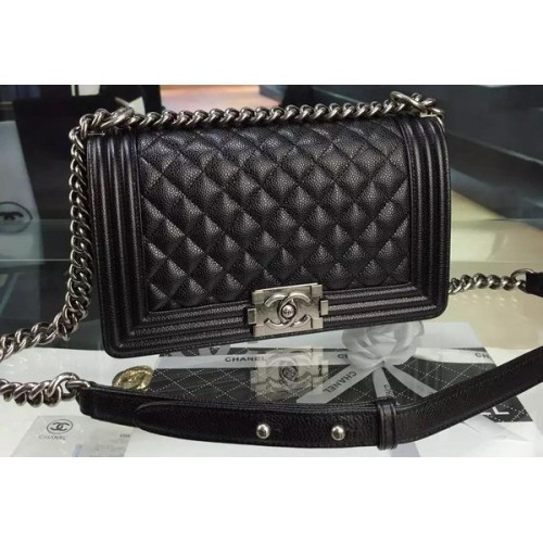Chanel Boy Flap Umhängetasche Schwarz Original Kalbsleder A8708 Silber