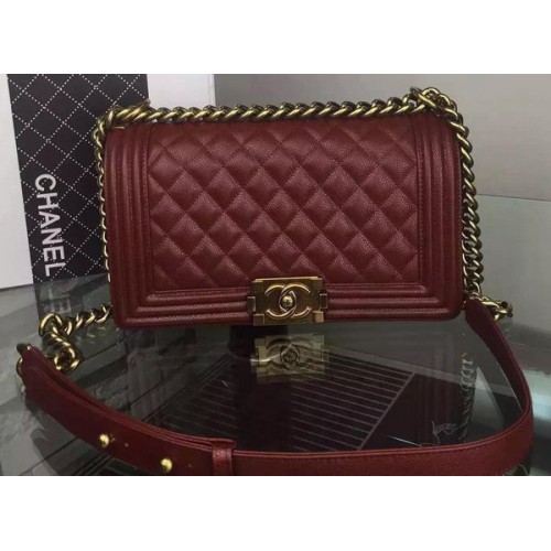 Chanel Boy Flap Umhängetasche Burgund Original Kalbsleder A8708 Bronze