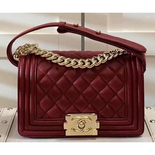 Chanel Boy Flap Umhängetasche Burgund Original Schafsleder A67085 Gold