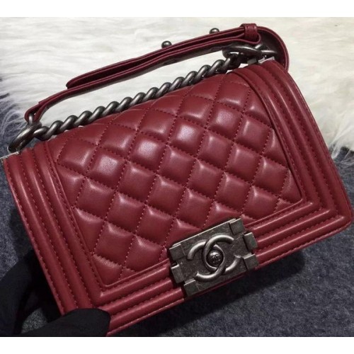Chanel Boy Flap Umhängetasche Burgund Original Schafsleder A67085 Silber