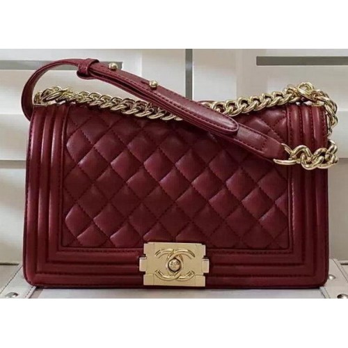 Chanel Boy Flap Umhängetasche Burgund Original Schafsleder A67086 Gold