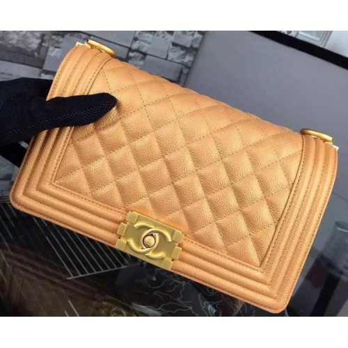Chanel Boy Flap Umhängetasche Gold Original Kalbsleder A8708 Gold