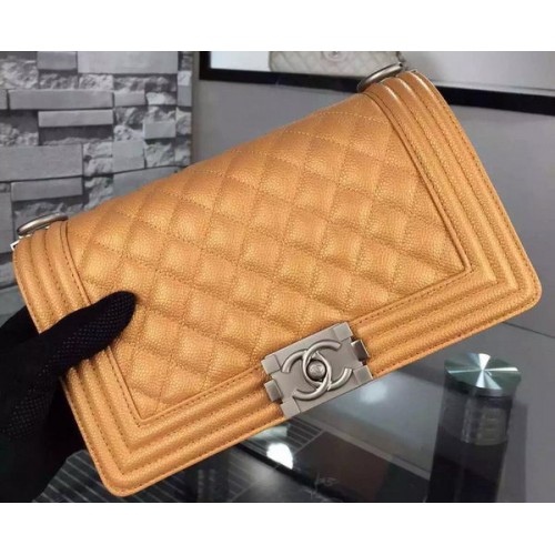 Chanel Boy Flap Umhängetasche Gold Original Kalbsleder A8708 Silber