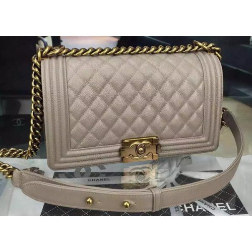 Chanel Boy Flap Umhängetasche Grau Original Kalbsleder A8708 Bronze