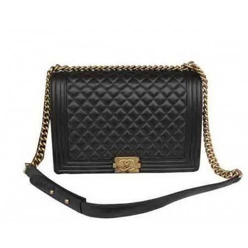 Chanel Boy Flap Umhängetasche Original Schwarzes Schafsleder A67087 Gold