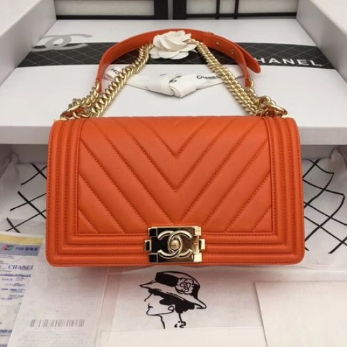 Chanel Boy Flap Umhängetasche Original Schafsleder A67086 orange