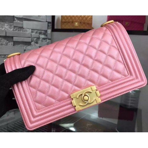 Chanel Boy Flap Umhängetasche Pink Original Kalbsleder A8708 Gold
